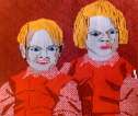 Katrin och Pr, bildvv i serien Familjen, textilkonstnr katrin bawah.