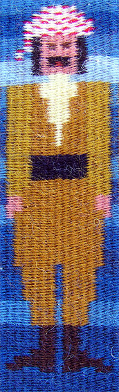 Detaljbild frn vven Flykten i bunden rosengng av textilkonstnr katrin bawah.