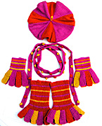Halsdukar med basker benvrmare och pulsvrmare i gult orange och rosa