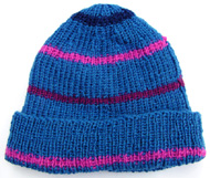 Bl� res�rstickad m�ssa med r�nder i rosa och bl�tt