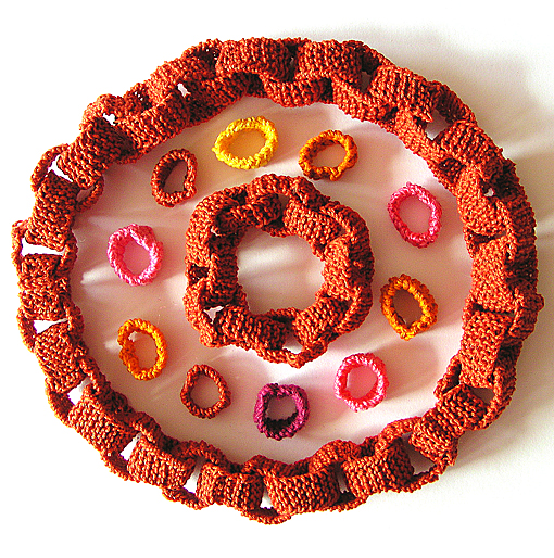 Stickat halsband och armband i modellen Kedja med matchande ringar